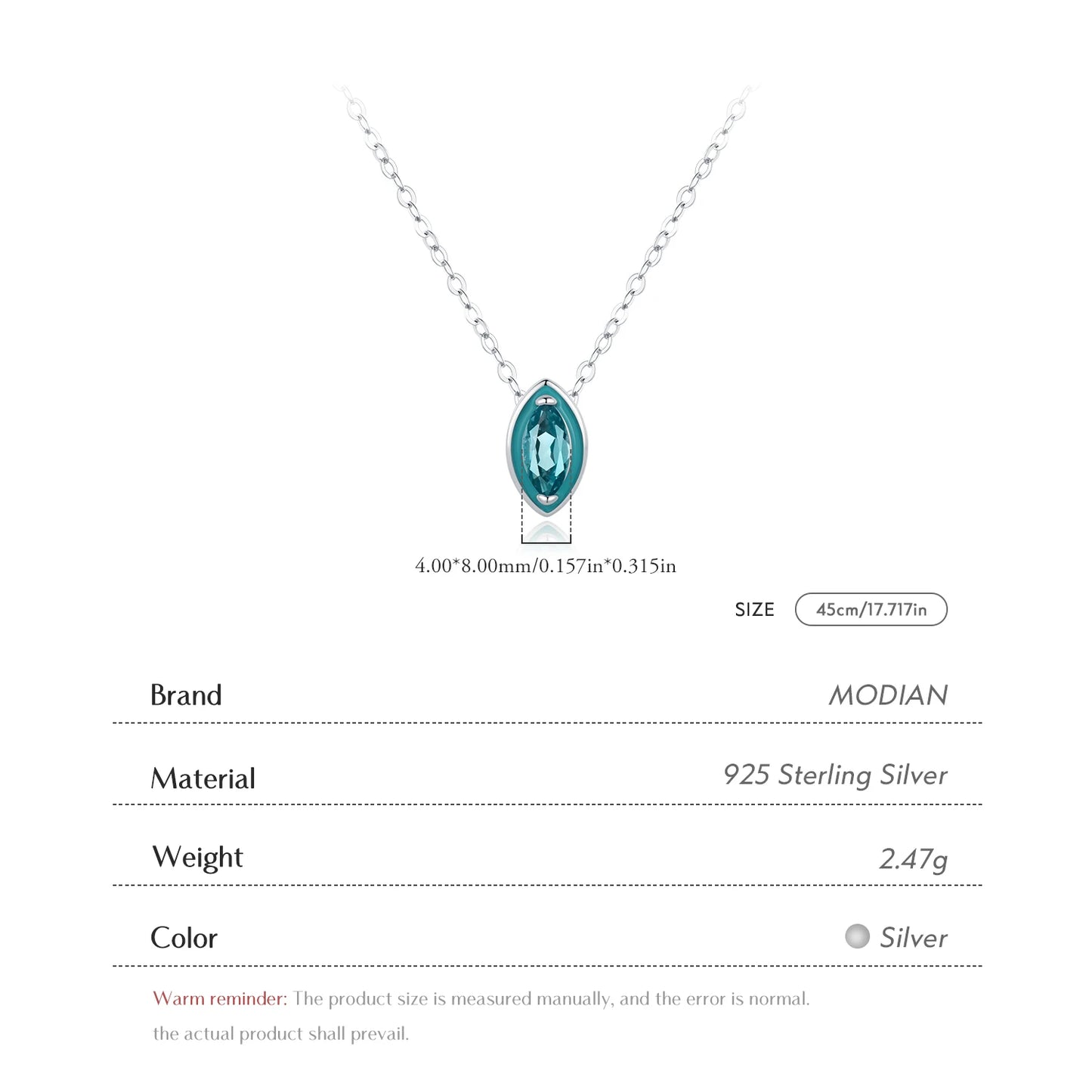 Collar con colgante de esmalte verde menta de plata esterlina 925 de MODIAN, cadena de eslabones de circonita con forma de ojo para mujer, joyería fina, regalos