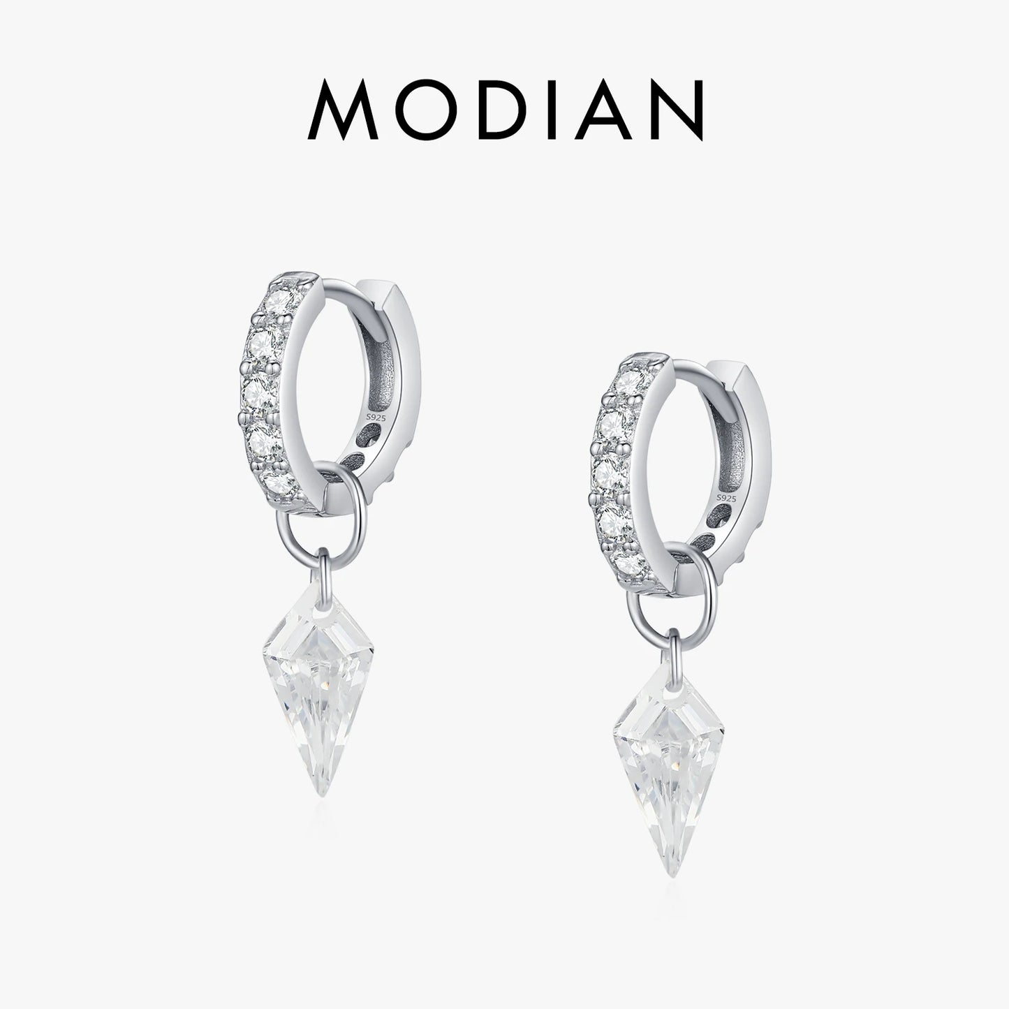 Pendientes de aro MODIAN de plata de ley 925 con circonitas cúbicas brillantes y rómbicas para mujer, chapados en platino, joyería fina hipoalergénica de moda.