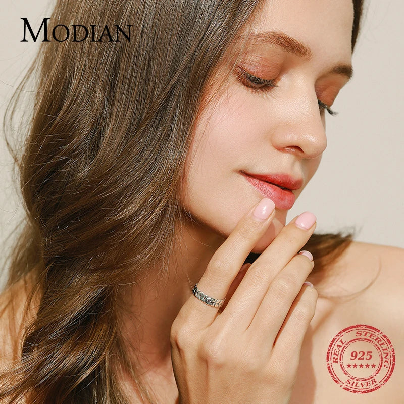 Anillos de dedo MODIAN de plata de ley 925 con diseño de trigo apilable y hojas de la suerte para mujer, joyería fina original, anillo de fiesta de moda.