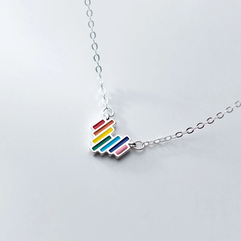 MODIAN - Nuevo collar con colgante de corazón de arcoíris en plata de ley 925 para mujer, collar colorido de moda, joyería fina de estilo coreano