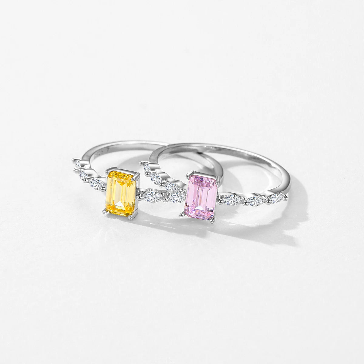 Anillo MODIAN de plata de ley 925 auténtica con circonita rosa y amarilla de corte esmeralda brillante para mujer, joyería fina de lujo para bodas.
