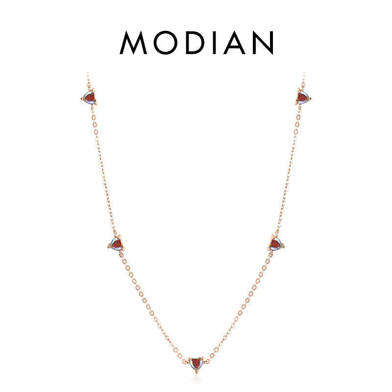 Gargantilla corta Modian de plata de ley 925 auténtica con circonitas de colores y dije de corazones para mujer, joyería fina para bodas.