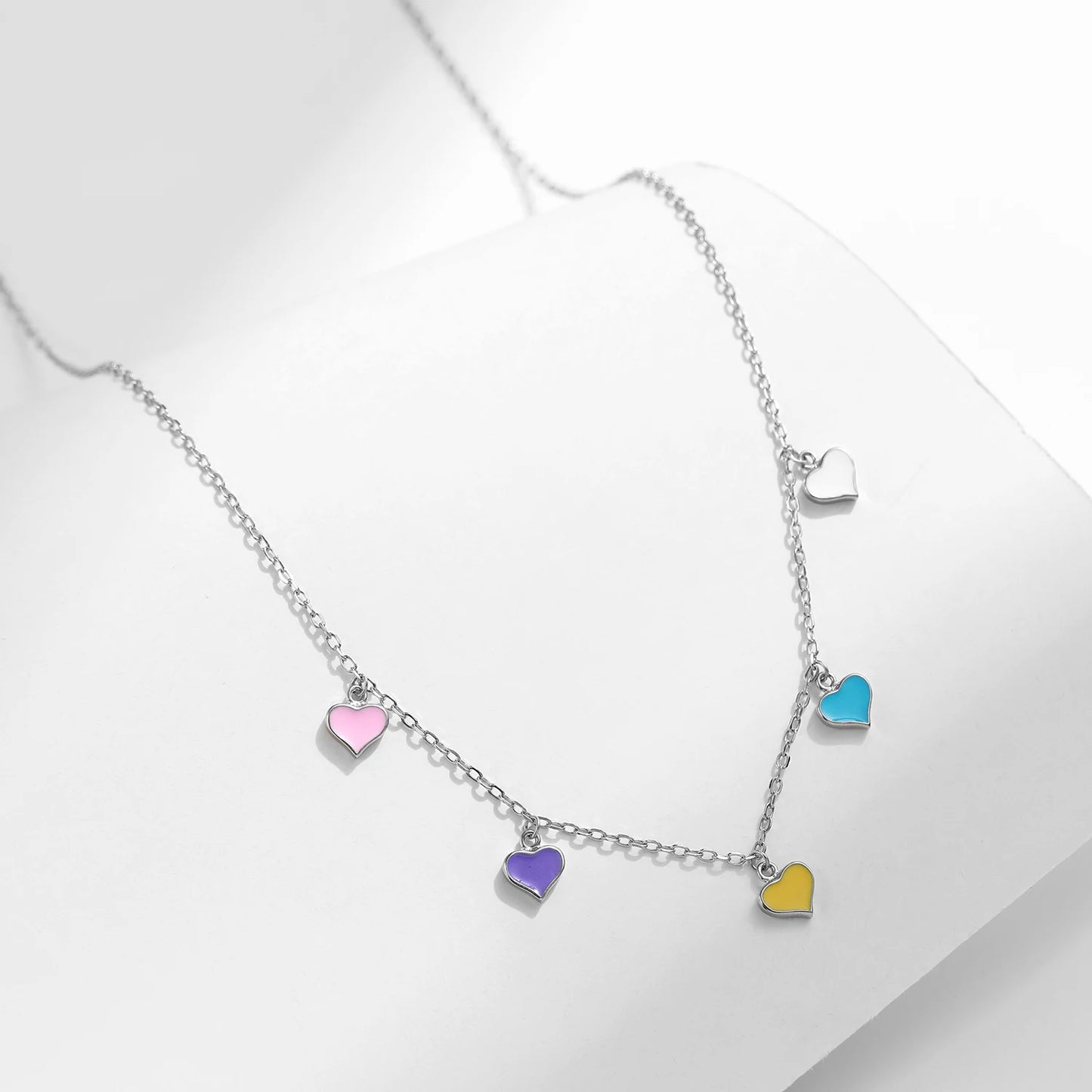 Collar con colgante de corazón esmaltado de colores arcoíris de plata esterlina 925 maciza MODIAN, cadena de eslabones ajustable para mujer, joyería fina