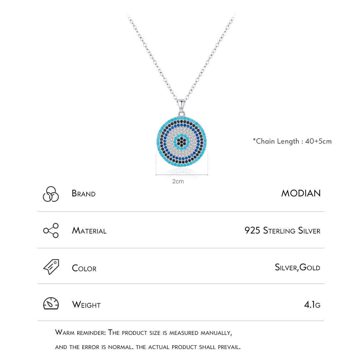 Collar con colgante vintage de lujo MODIAN de plata de ley 925 con cadena de eslabones de circonita cúbica azul turquesa transparente para mujer, joyería fina, regalos