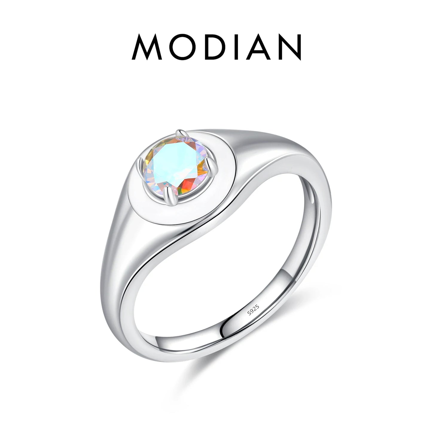 Anillo de sello MODIAN de plata de ley 925 con circonitas esmaltadas de colores para mujer, accesorios diarios, joyería fina