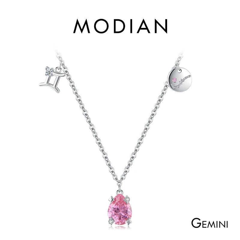 Collar con colgante Modian de plata de ley 925 con circonita arcoíris y piedra de nacimiento de Escorpio, símbolo del signo del zodiaco, para mujer, joyería fina.