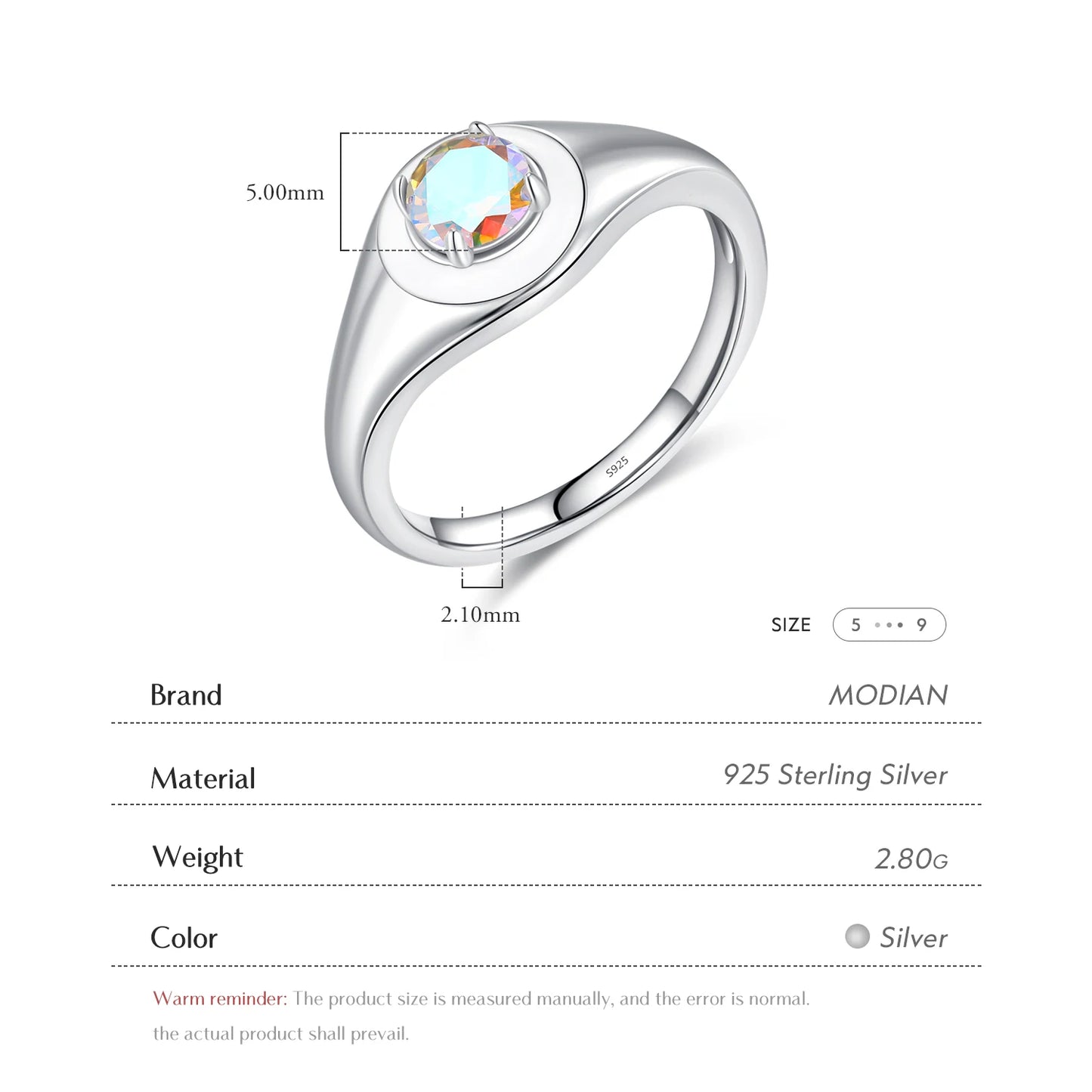 Anillo de sello MODIAN de plata de ley 925 con circonitas esmaltadas de colores para mujer, accesorios diarios, joyería fina