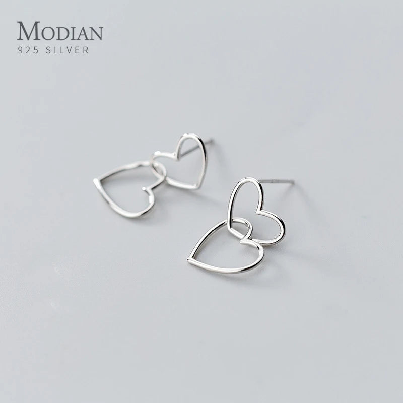Pendientes románticos de plata de ley 925 con forma de corazón de Modian, ligeros y lujosos, para mujer, joyería fina para fiestas.