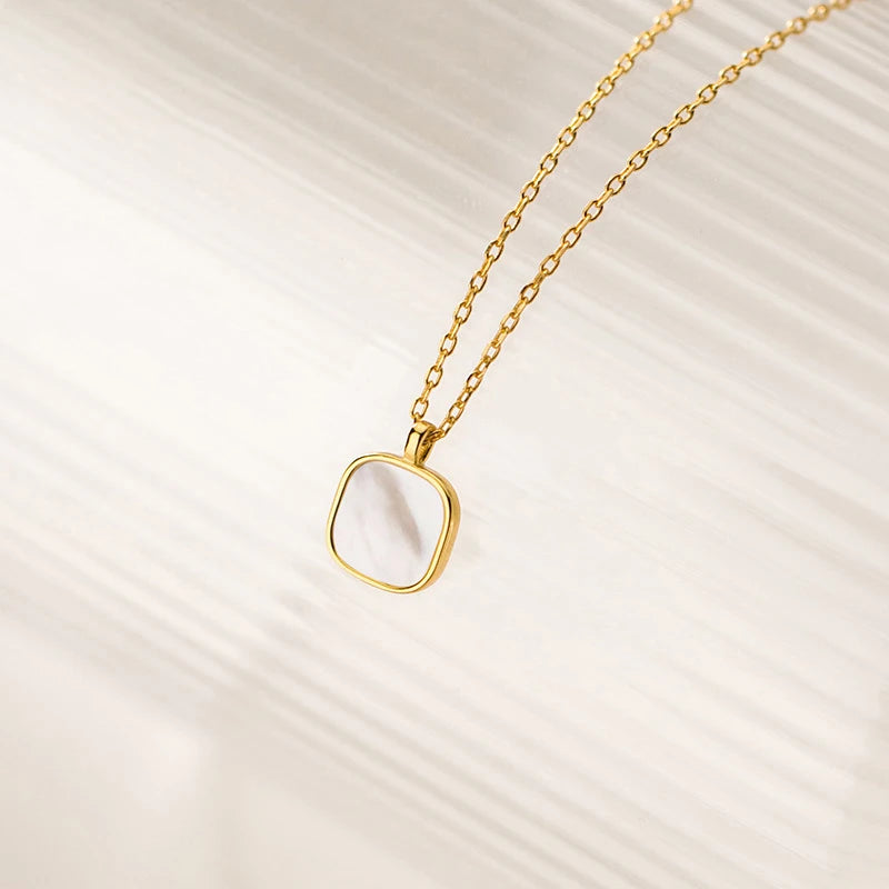 Collar de cadena con colgante cuadrado de concha dorada de auténtica plata de ley 925 de Modian para mujer, joyería fina