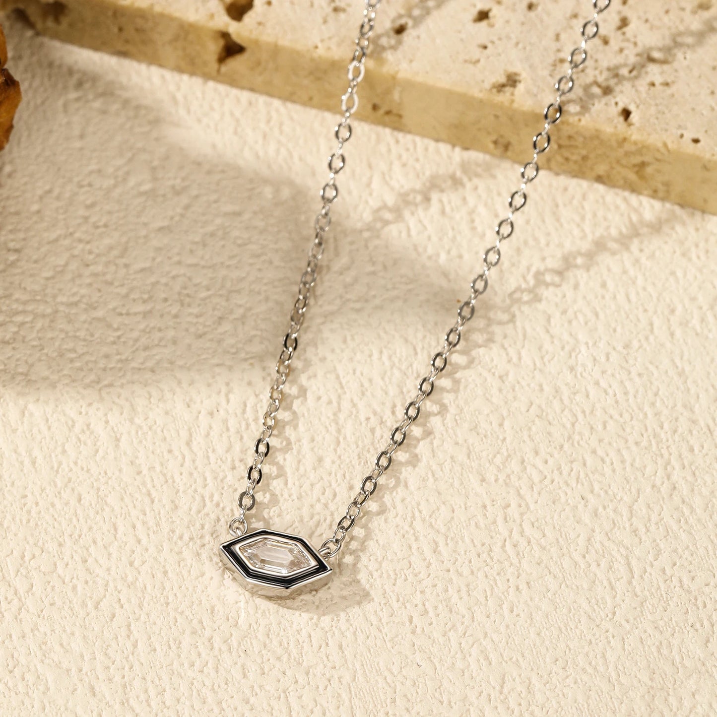 MODIAN Fashion Black Enamel Necklace 925 Sterling Silver Rhombic Zirconia Link Chain Pendant Necklace For Women Fine Jewelry