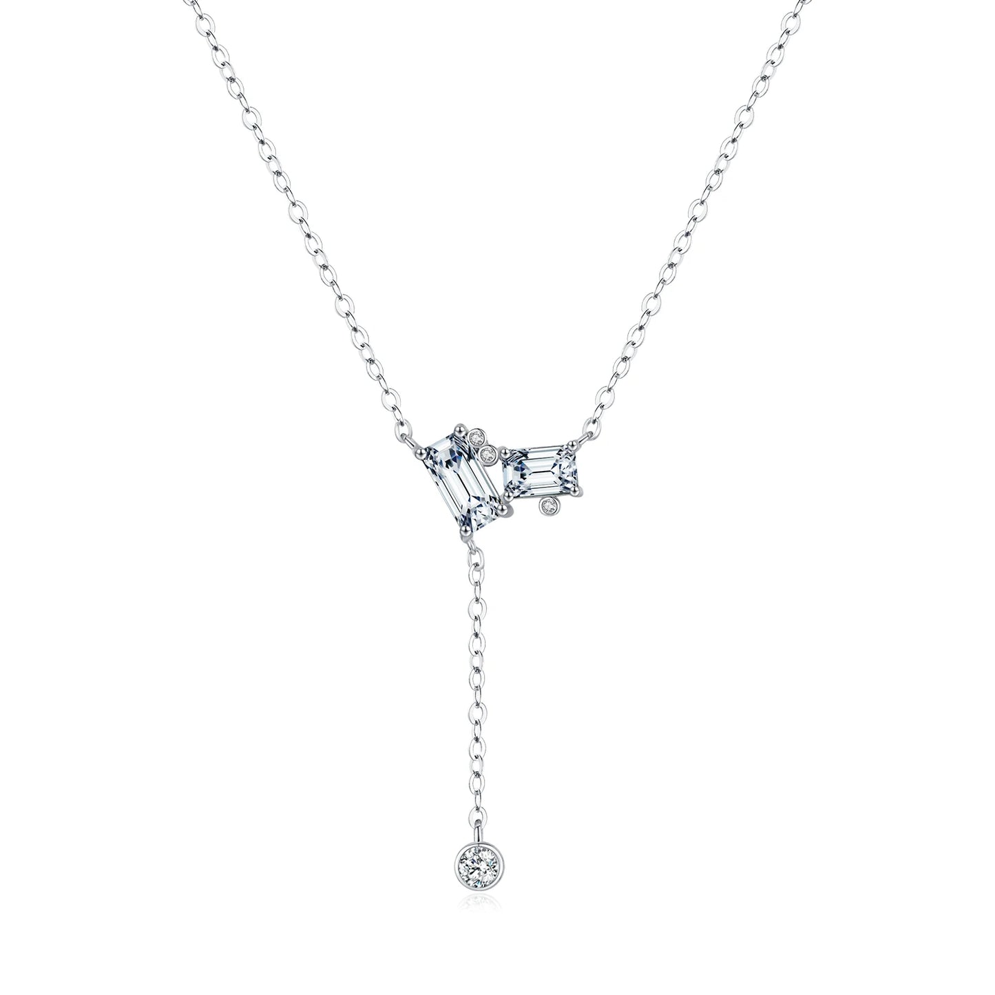 Collar con colgante en forma de Y de cadena de eslabones rectangulares de circonita cúbica transparente de MODIAN en plata de ley 925 para mujer, joyería fina