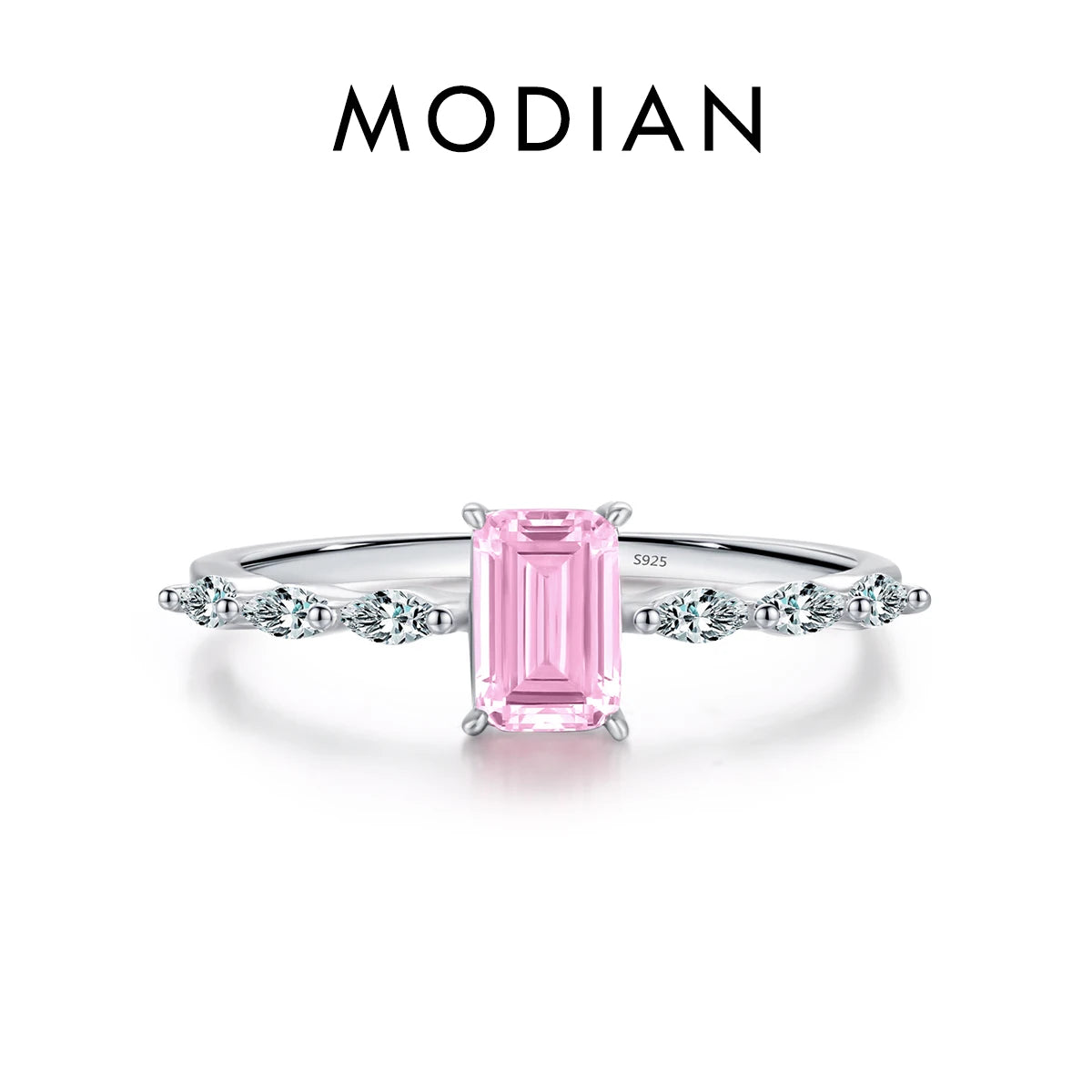 Anillo MODIAN de plata de ley 925 auténtica con circonita rosa y amarilla de corte esmeralda brillante para mujer, joyería fina de lujo para bodas.