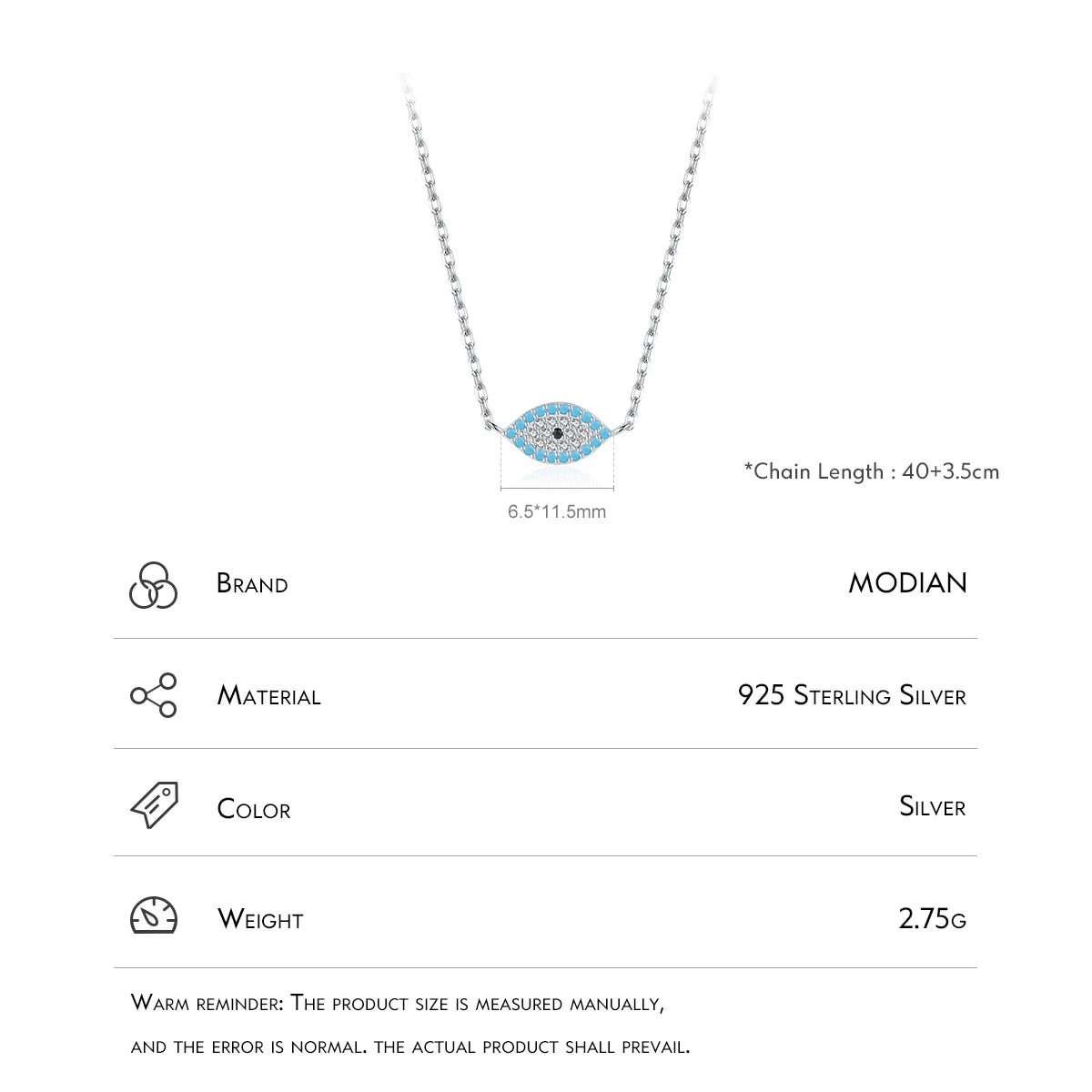 MODIAN 925 Sterling Silver Natural Blue Turquoise Pendant Necklace Sparkling Pave Setting CZ for Women Valentine's Day Gift