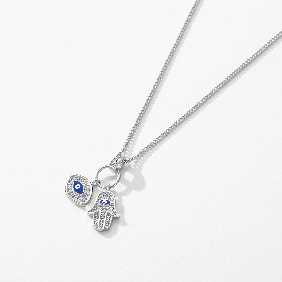 Collar con colgante de circonita transparente con ojos de la mano de Fátima de MODIAN en plata de ley 925, cadena de la suerte para mujer, joyería fina