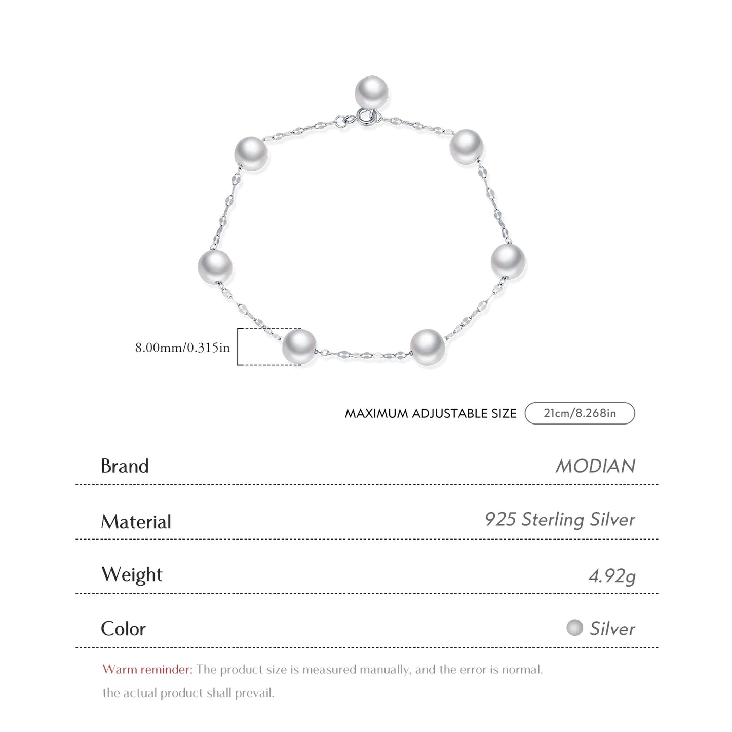 Pulsera MODIAN de plata de ley 925 con perlas de cristal geométricas, elegante y recatada, para mujer, joyería fina