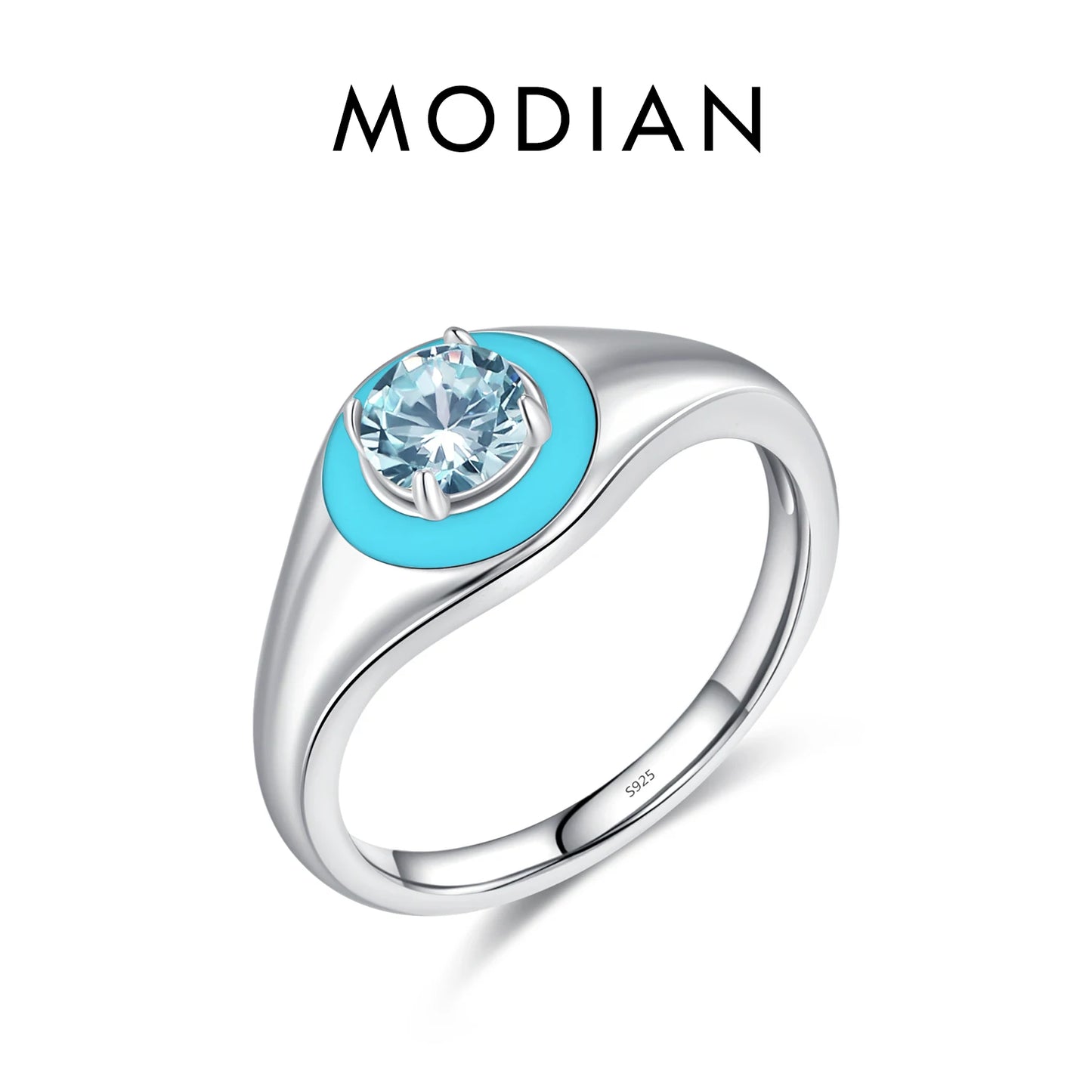 Anillo de sello MODIAN de plata de ley 925 con circonitas esmaltadas de colores para mujer, accesorios diarios, joyería fina