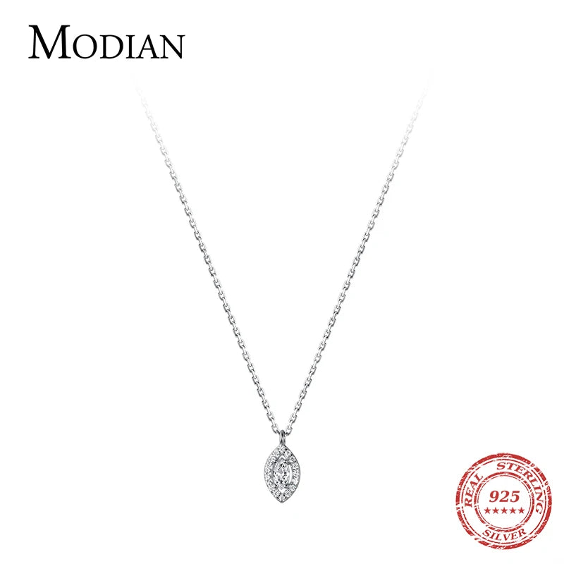 Collar de ojos exquisitos de MODIAN, nueva moda, auténtica plata de ley 925, cadena de eslabones de circonita cúbica transparente brillante, regalo para mujer, joyería fina