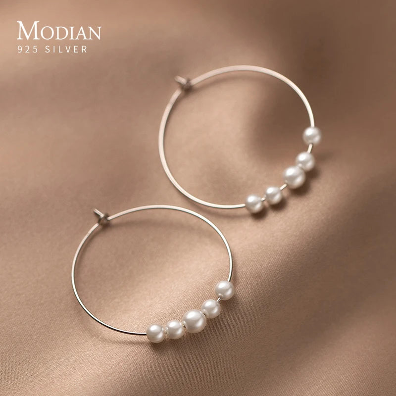 Pendientes de aro Modian de plata de ley 925 con forma de círculo grande y sencillos para mujer, con hebilla fina y exquisita, joyería fina.