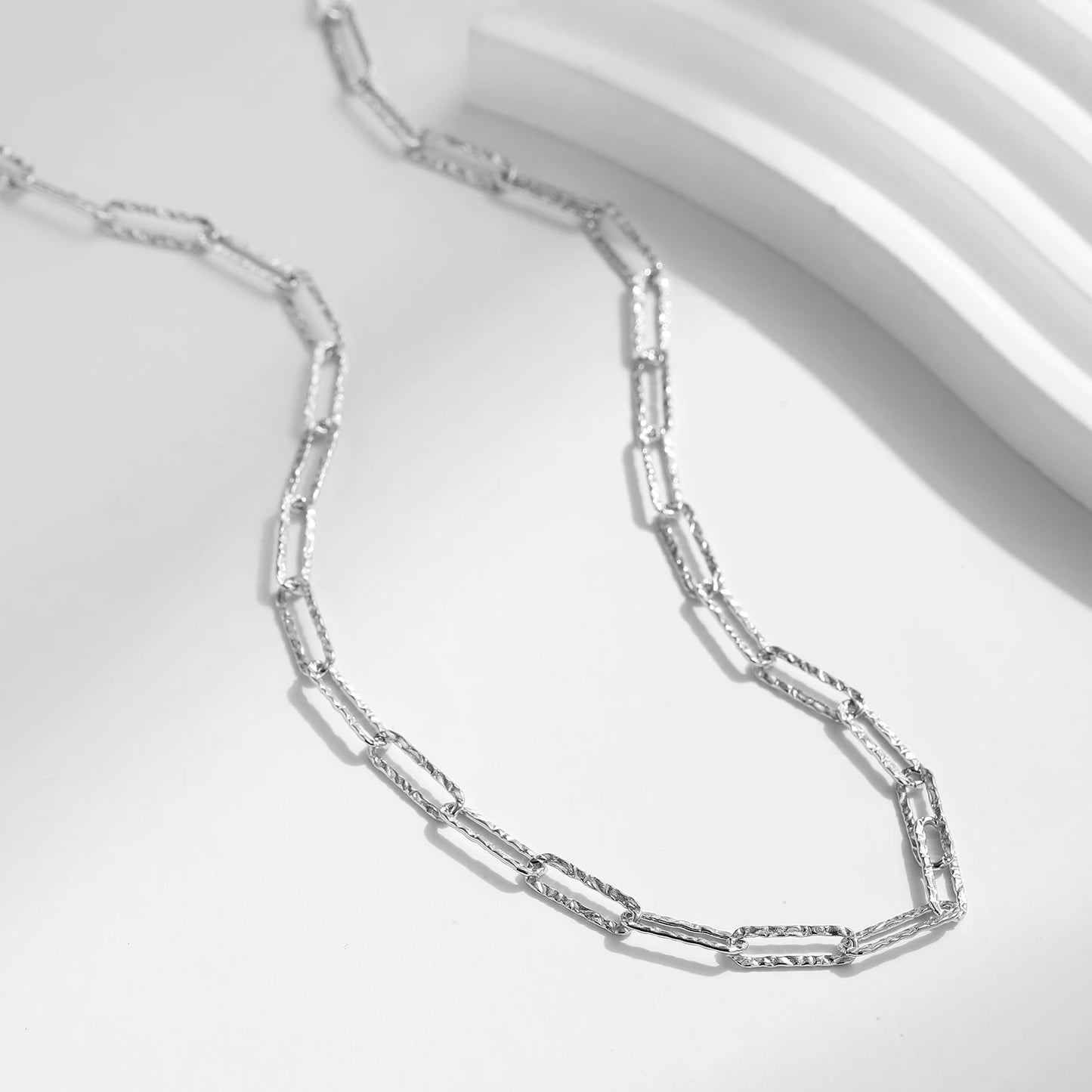 Collar moderno de plata de ley 925 con textura de papel de aluminio de MODIAN, joyería sencilla apilable chapada en platino para mujeres y niñas, accesorios