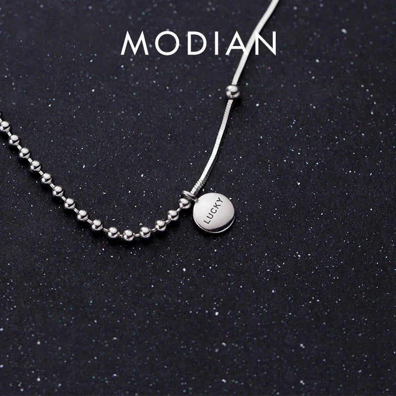 Collar Modian con colgante de bola de la suerte con moneda grabada en plata de ley 925 auténtica para mujer, gargantilla, joyería fina