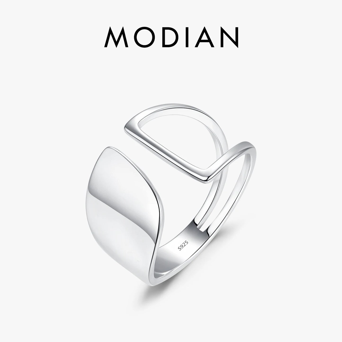 Anillo MODIAN de plata de ley 925 con diseño asimétrico, hueco, moderno, liso, ajustable, tallas 6-8, joyería fina para mujer, regalo de fiesta
