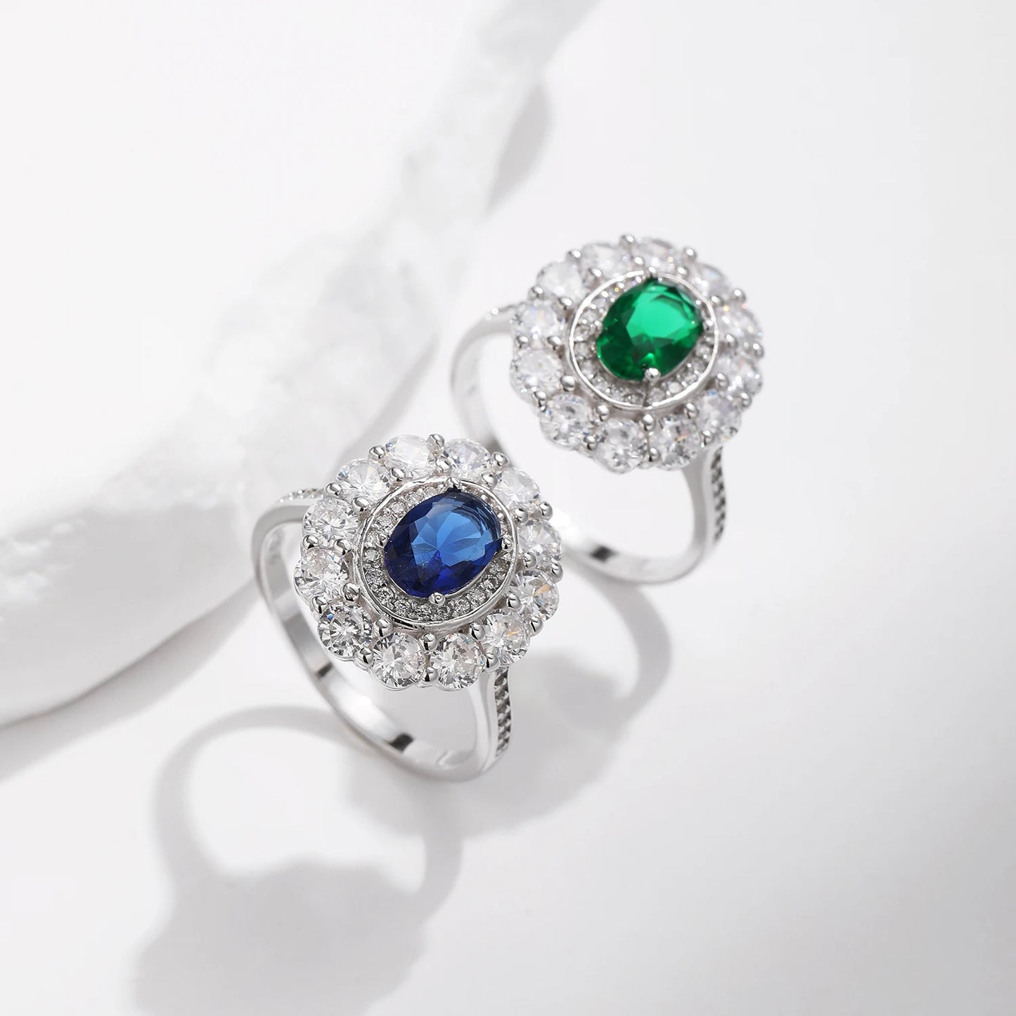 Anillo de lujo MODIAN de plata de ley 925 con circonitas ovaladas brillantes, joyería clásica para cócteles, regalo para mujer