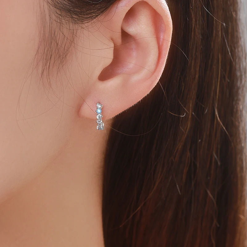 Pendientes de aro Modian de plata de ley 925 auténtica con circonitas azules brillantes, diseño original para mujer, joyería fina.