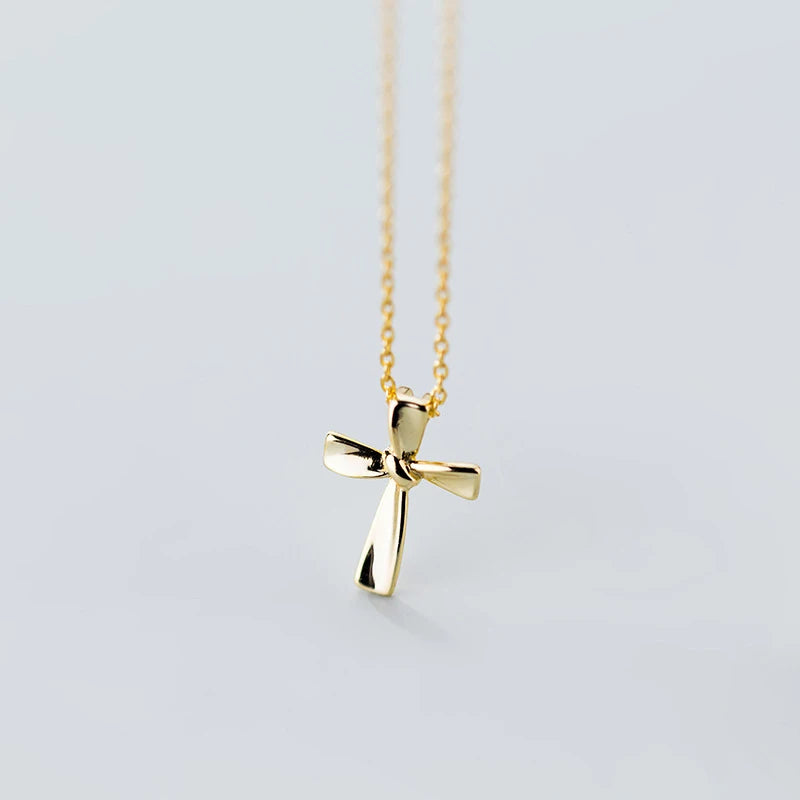 Colgante minimalista de cruz Modian, pequeño, de plata de ley 925, con nudo geométrico, cadena de eslabones para mujer, joyería fina