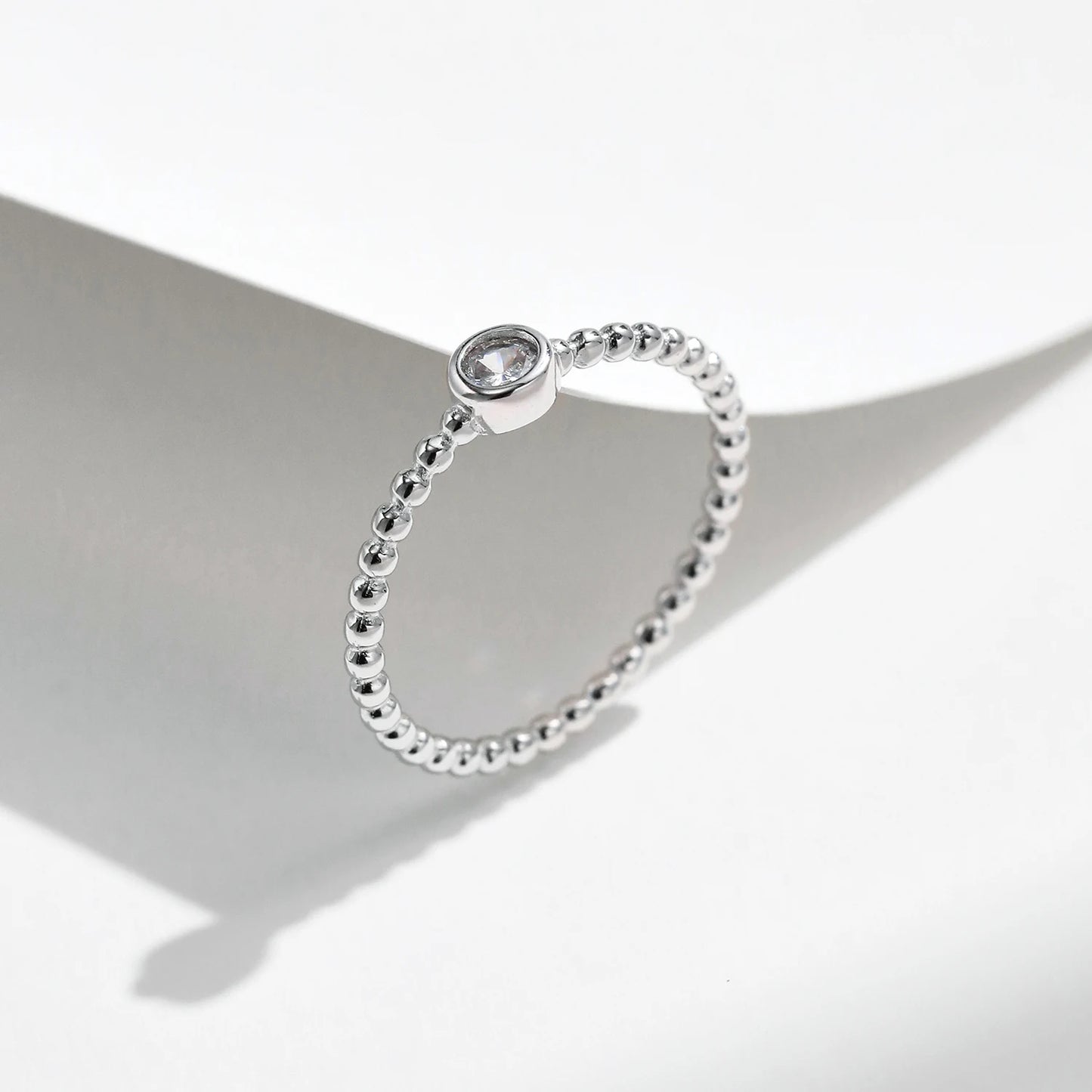 Anillo de moissanita con engaste de bisel de MODIAN, cuentas de plata de ley 925, anillos de dedo apilables de moda para mujer, joyería de diamantes de laboratorio