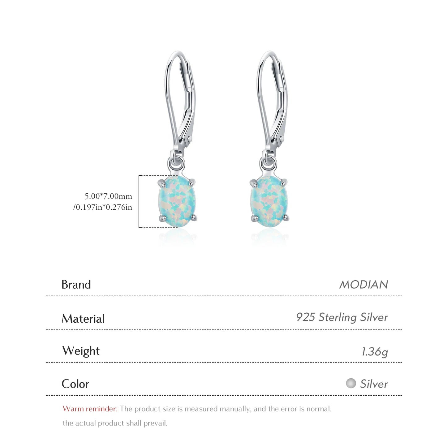 Pendientes de aro de ópalo verde ovalado elegantes y exquisitos de MODIAN en plata de ley 925 para mujer, accesorios de joyería fina para vacaciones diarias.