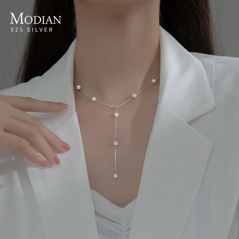 Collar Modian de plata de ley 925 con circonitas brillantes, elegante y de lujo, ideal para bodas y compromisos.