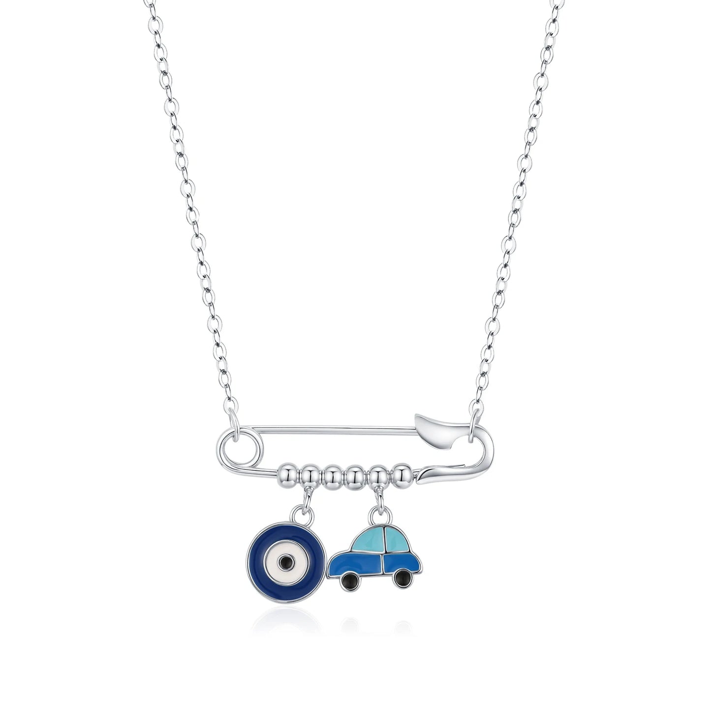 MODIAN 925 Sterling Silver Original Pin Pendant Necklace Fashion Blue Enamel Eyes & Car Necklaces For Women Fine Jewelry