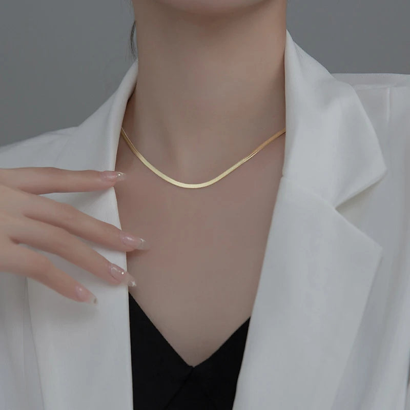 Collar de cadena de serpiente simple de plata esterlina 925 MODIAN, cadena de cuello de color dorado moderno para mujeres, joyería fina de compromiso y boda.