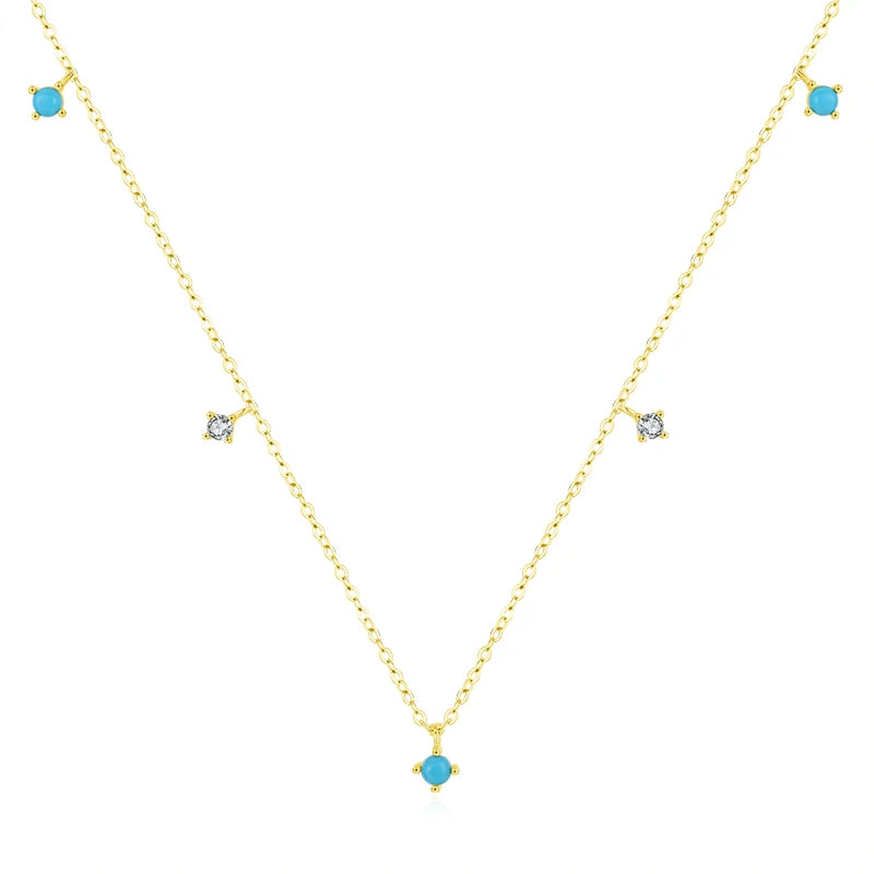 Collar con colgante de cadena de eslabones turquesa de Moidan, de plata de ley 925 auténtica, para mujer, joyería fina de uso diario.