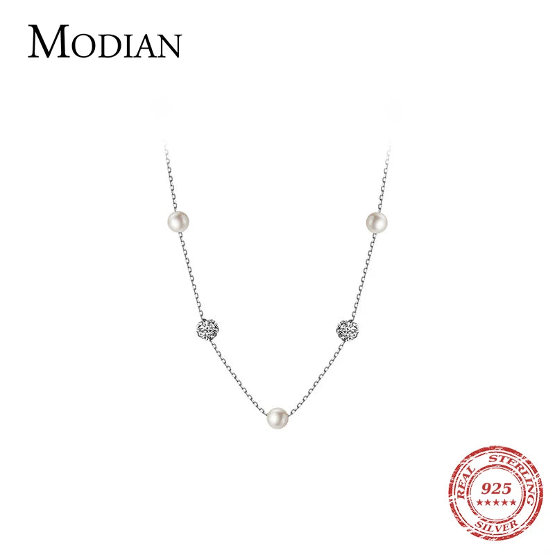 Collar Modian de plata de ley 925 con circonitas brillantes, elegante y de lujo, ideal para bodas y compromisos.