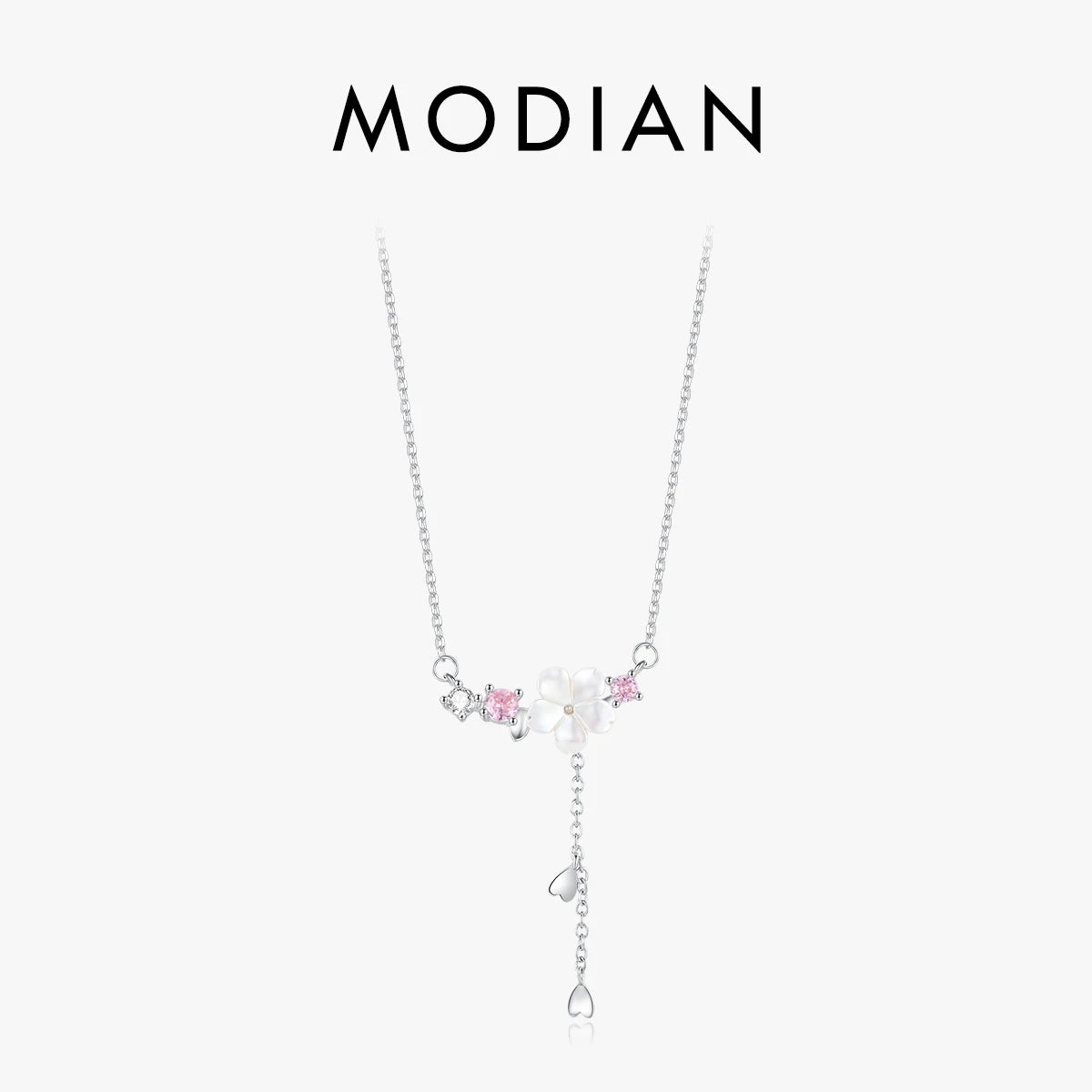 MODIAN Real 925 Sterling Silver Charm Shell Pearl Flower Pendant Necklace Elegant Neck Chain For Women Anniversary Fine Jewelry