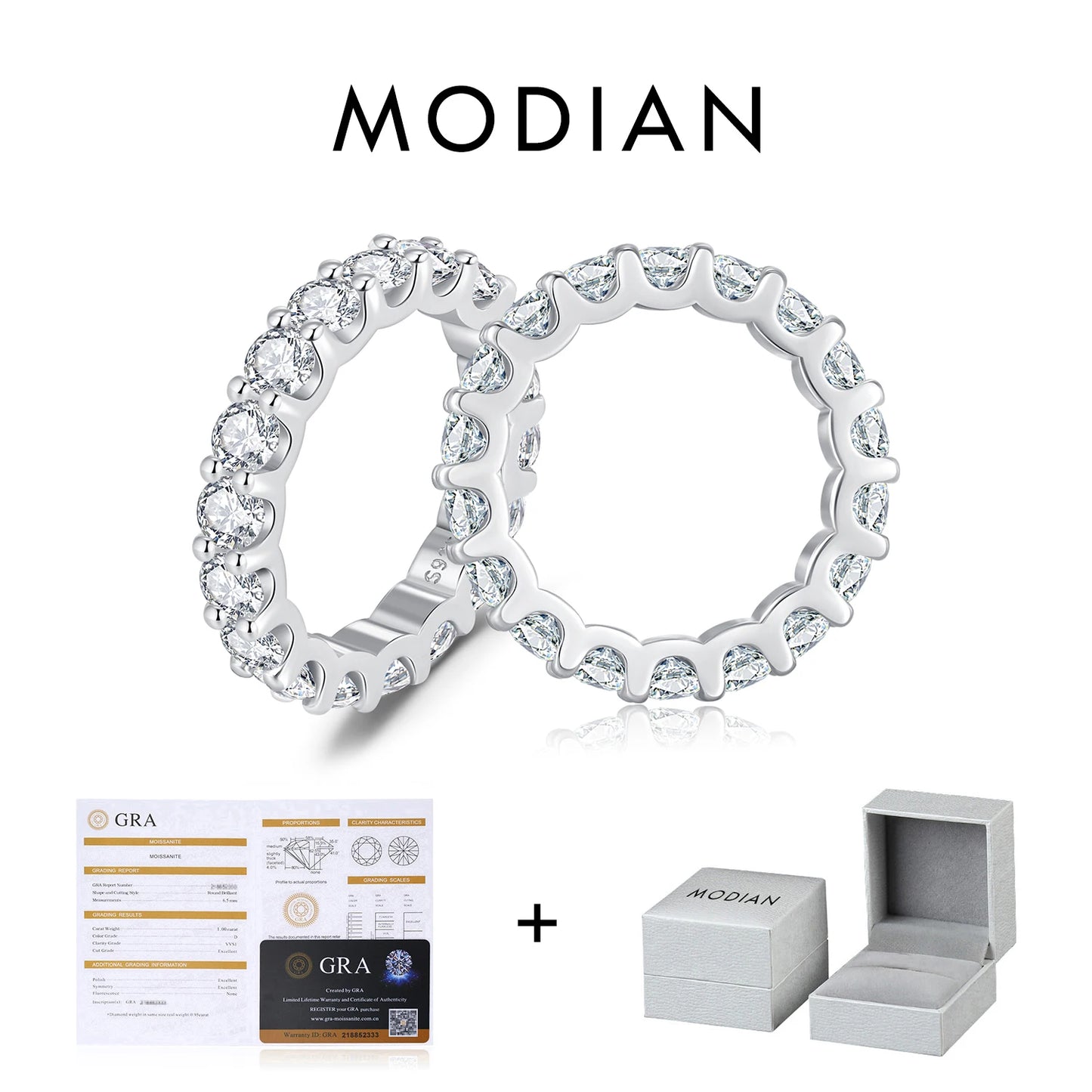 MODIAN D Color Moissanite Dazzling Ring 925 Sterling Silver Luxury Round Eternity Band Rings For Women Wedding Fine Jewelry Gift