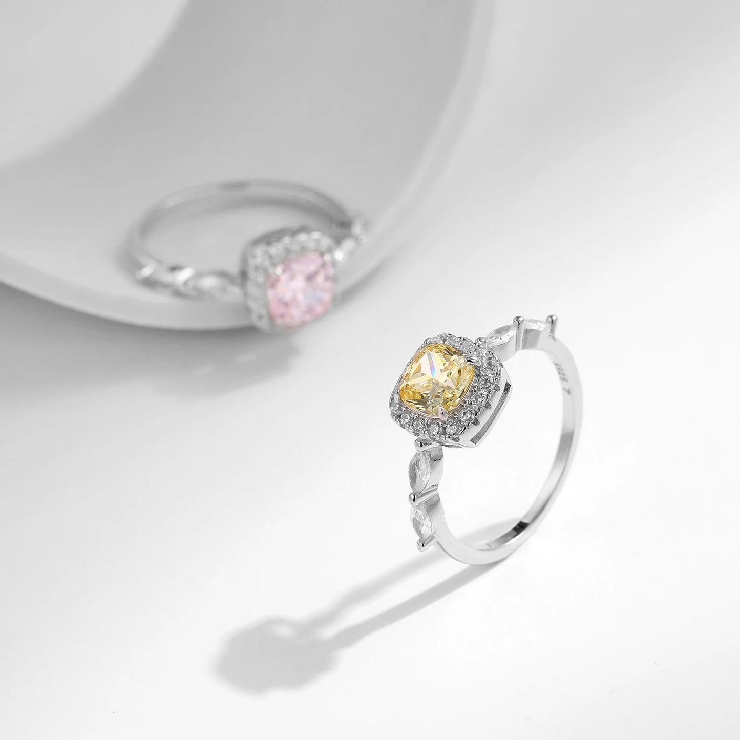 Anillo MODIAN de plata de ley 925 con circonitas rosas y amarillas de alta calidad para mujer, ideal para bodas, joyería fina.