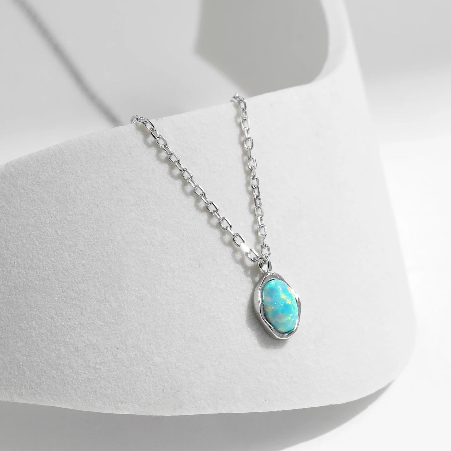 Collar de cadena de eslabones MODIAN de plata de ley 925 con colgante de ópalo de metal con ondas irregulares vintage para mujer, joyería fina