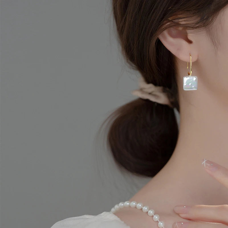 Pendientes de gancho acrílico arcoíris MODIAN de plata de ley 925 con forma cuadrada grande para mujer, joyería fina, regalos para fiestas.