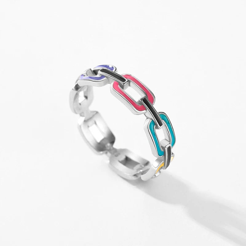 Anillo Modian de plata de ley 925 auténtica con esmalte geométrico multicolor, joyería fina apilable de moda para mujer, regalo de cumpleaños
