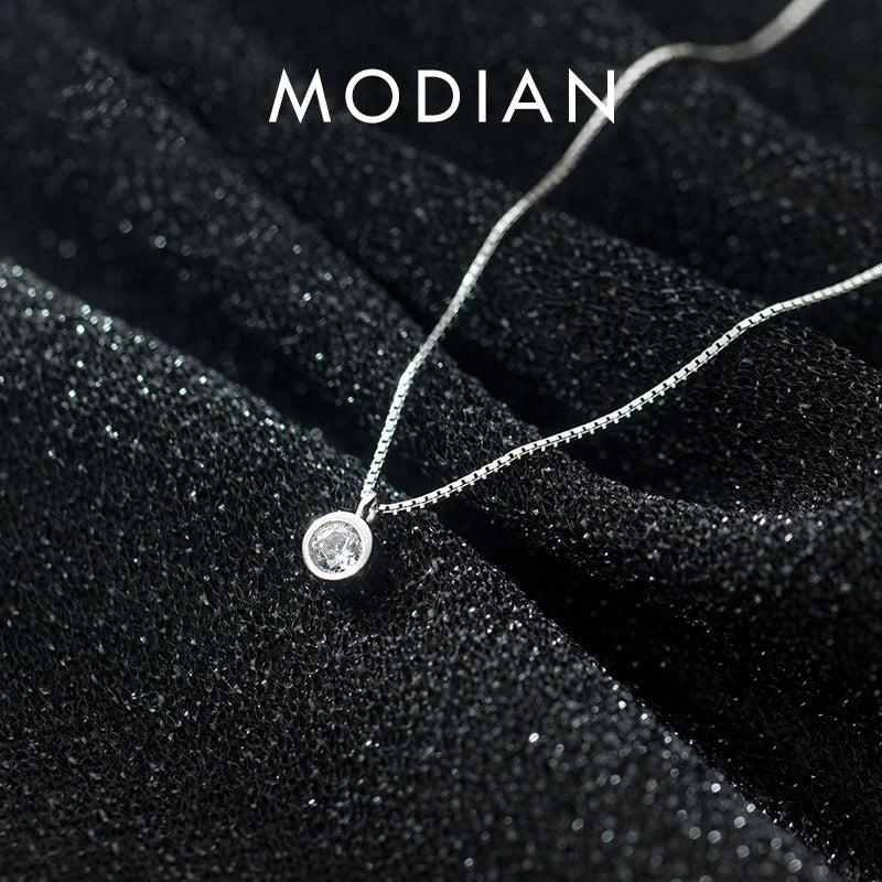 Collar con colgante geométrico Modian de plata de ley 925 con circonita cúbica deslumbrante para mujer, cadena de eslabones, joyería fina de moda para bodas, regalo