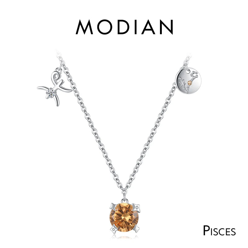 Collar con colgante Modian de plata de ley 925 con circonita arcoíris y piedra de nacimiento de Escorpio, símbolo del signo del zodiaco, para mujer, joyería fina.
