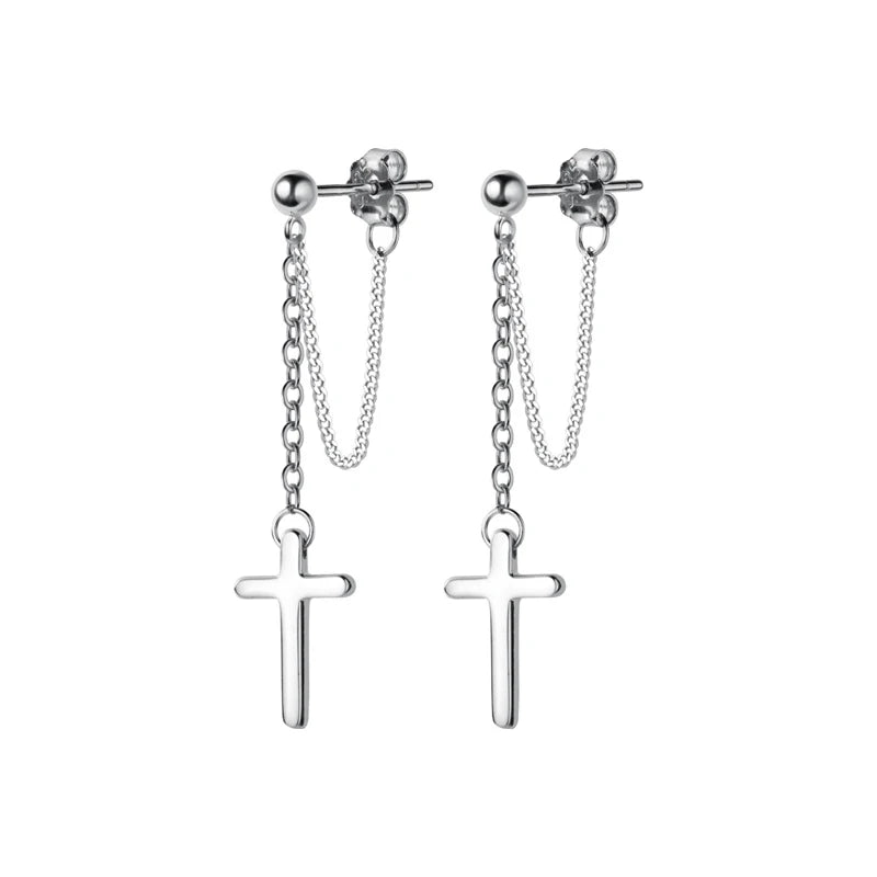 Modian Fashion Long Tassel Cross Drop Earrings Elegant Charm 925 Sterling Silver Swing Dangle Ear For Women Bead S925 Jewelry