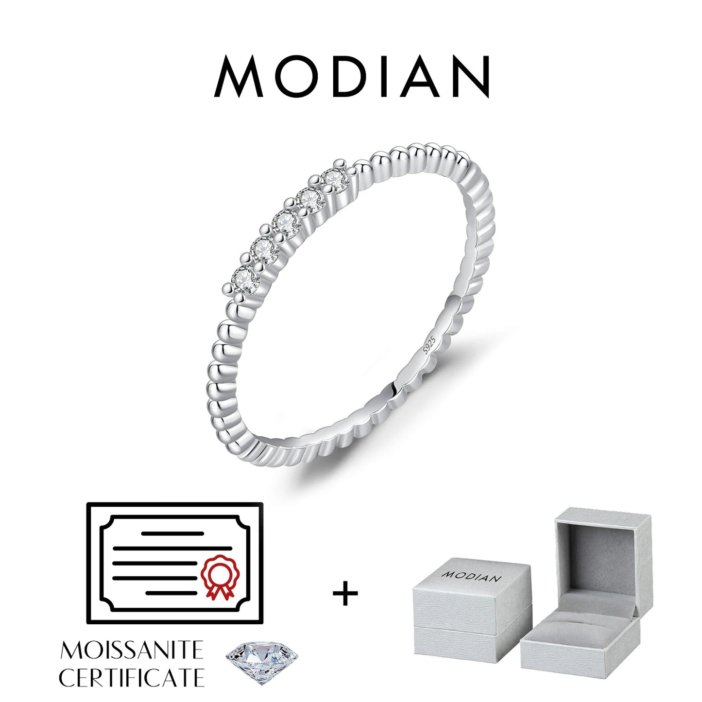Anillo de eternidad de moissanita brillante MODIAN, plata de ley 925, apilable, popular, para mujer, joyería de fiesta