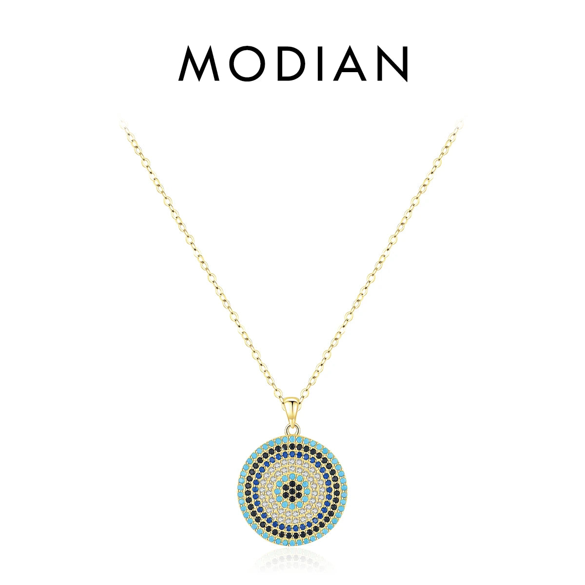 Collar con colgante vintage de lujo MODIAN de plata de ley 925 con cadena de eslabones de circonita cúbica azul turquesa transparente para mujer, joyería fina, regalos
