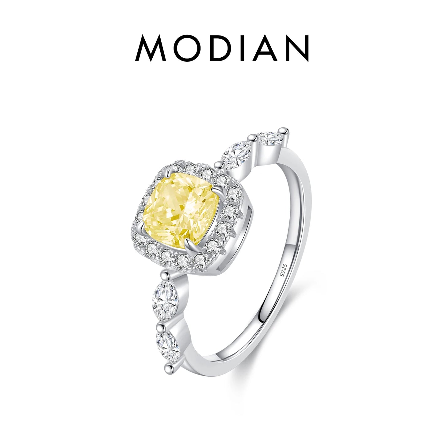 Anillo MODIAN de plata de ley 925 con circonitas rosas y amarillas de alta calidad para mujer, ideal para bodas, joyería fina.