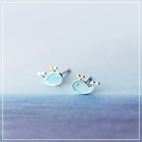 Pendientes Modian con forma de delfín esmaltado para mujer, de plata de ley 925, con forma de ballena, estilo coreano.