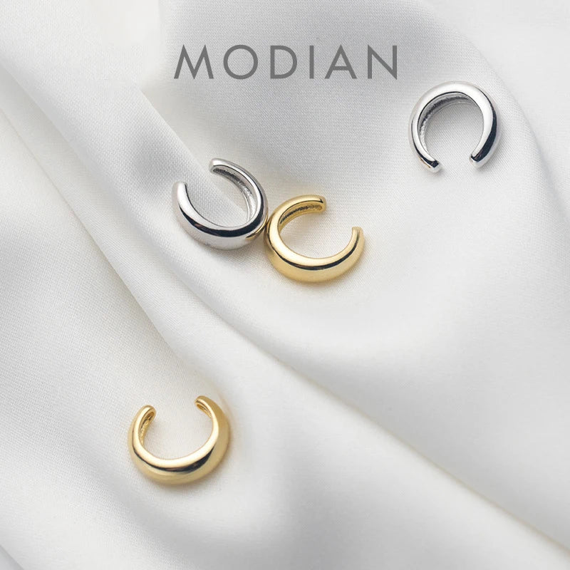 Pendientes de clip de plata de ley 925 con forma de C gruesa y minimalista de Modian Fashion para mujer, joyería fina, sin perforaciones.