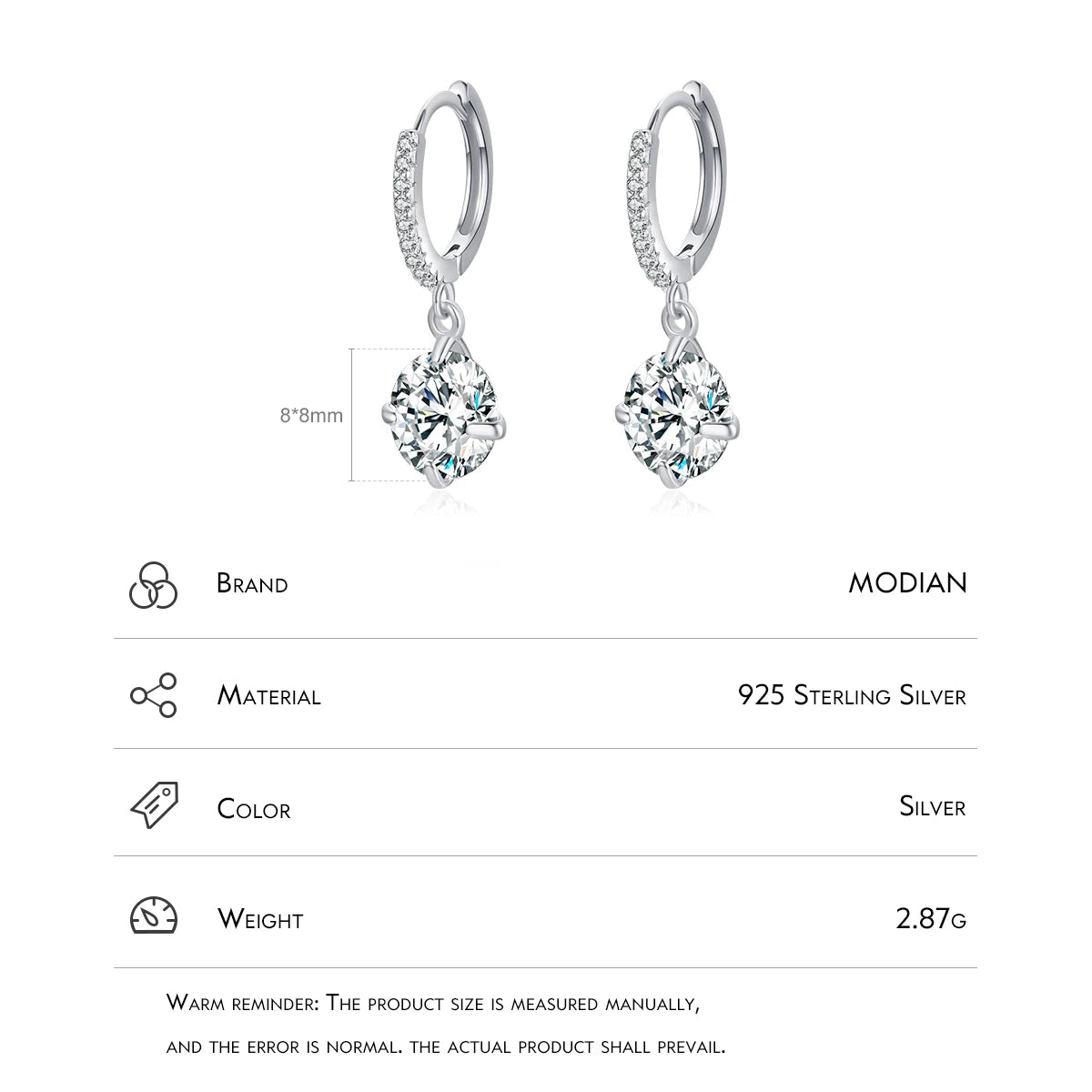 Pendientes de aro MODIAN clásicos, brillantes, redondos, de 4 quilates, de plata de ley 925, sencillos y colgantes para mujer, joyería fina para boda, regalo